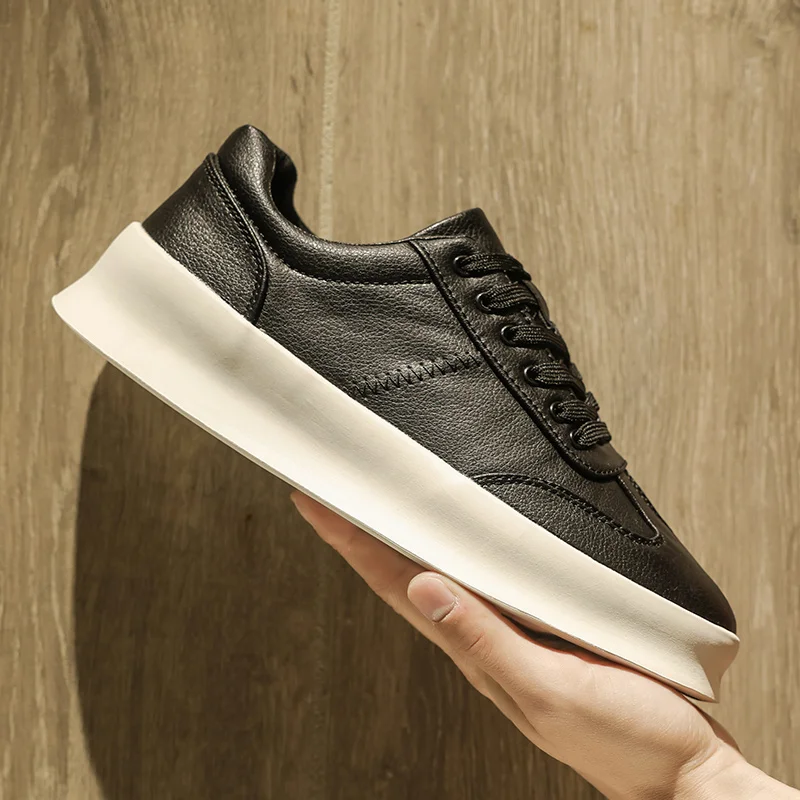 Originele Heren Sneakers Nieuwe Dikke Zolen Kleine Witte Schoenen Casual Sport Platte Hak Ronde Neus Comfortabele Trend Mode Elastische Pu