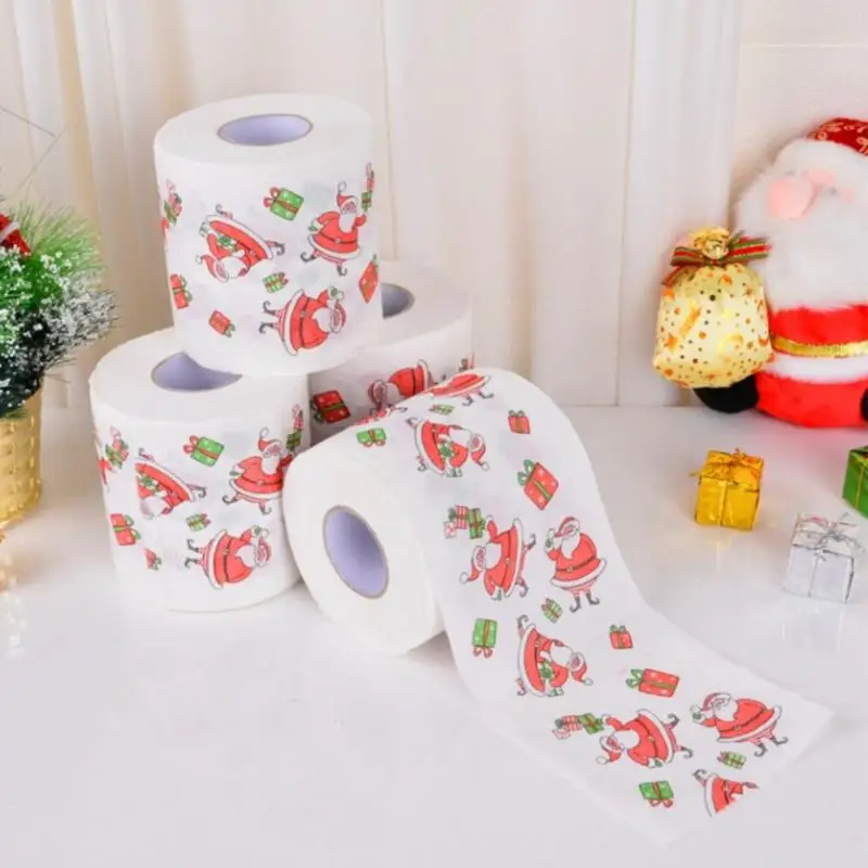 2023 Christmas Toilet Paper Festival Theme Printed Wood Pulp Toilet Paper Festive Gifts Roll Santa Claus Reindeer Decor Supplies