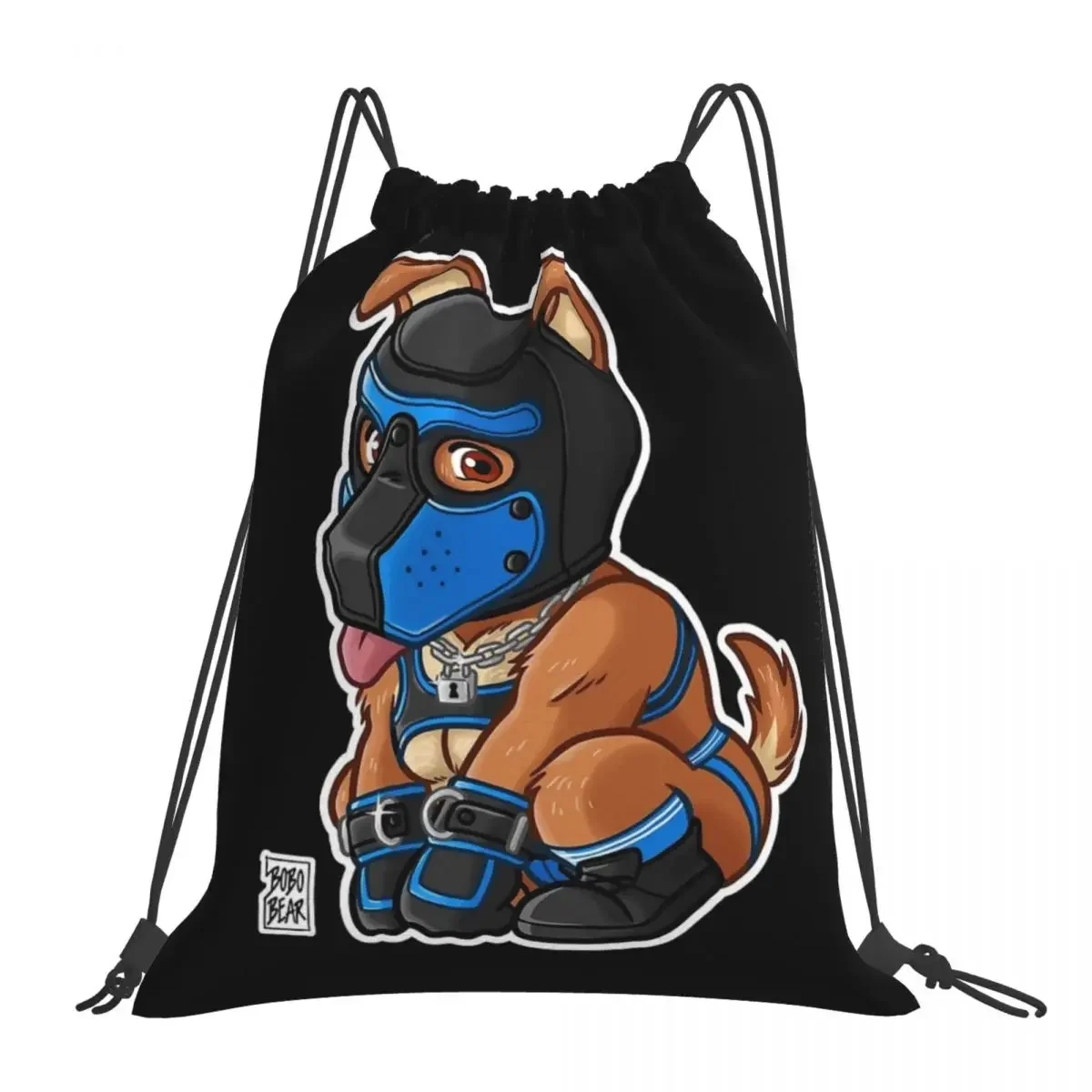 Mochila portátil série Bearzoo, brincalhão cachorro azul máscara, Drawstring Bundle Pocket, bolsa de esportes para estudantes de viagem