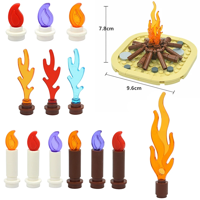 MOC Castle Flame Bonfire Party Building Blocks Accessories 37762 37775 Wave Candle Holder Flames Candlestick Bricks Kid Toys