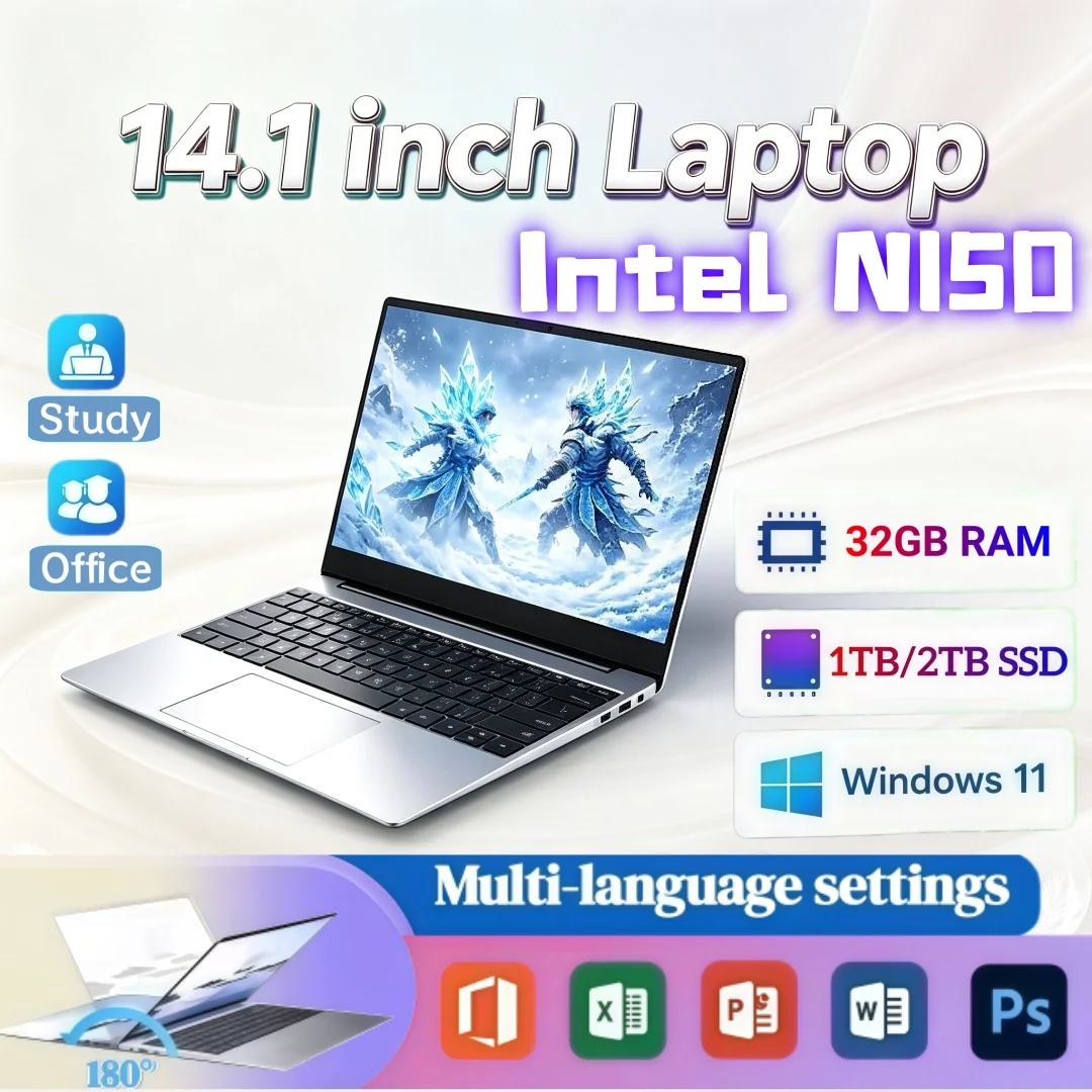 Laptop 14.1 Inch Intel N150 2026 Hot Sale Ultra-thin Portable 16GB/32GB RAM Windows11 1/2TB Large SSD
