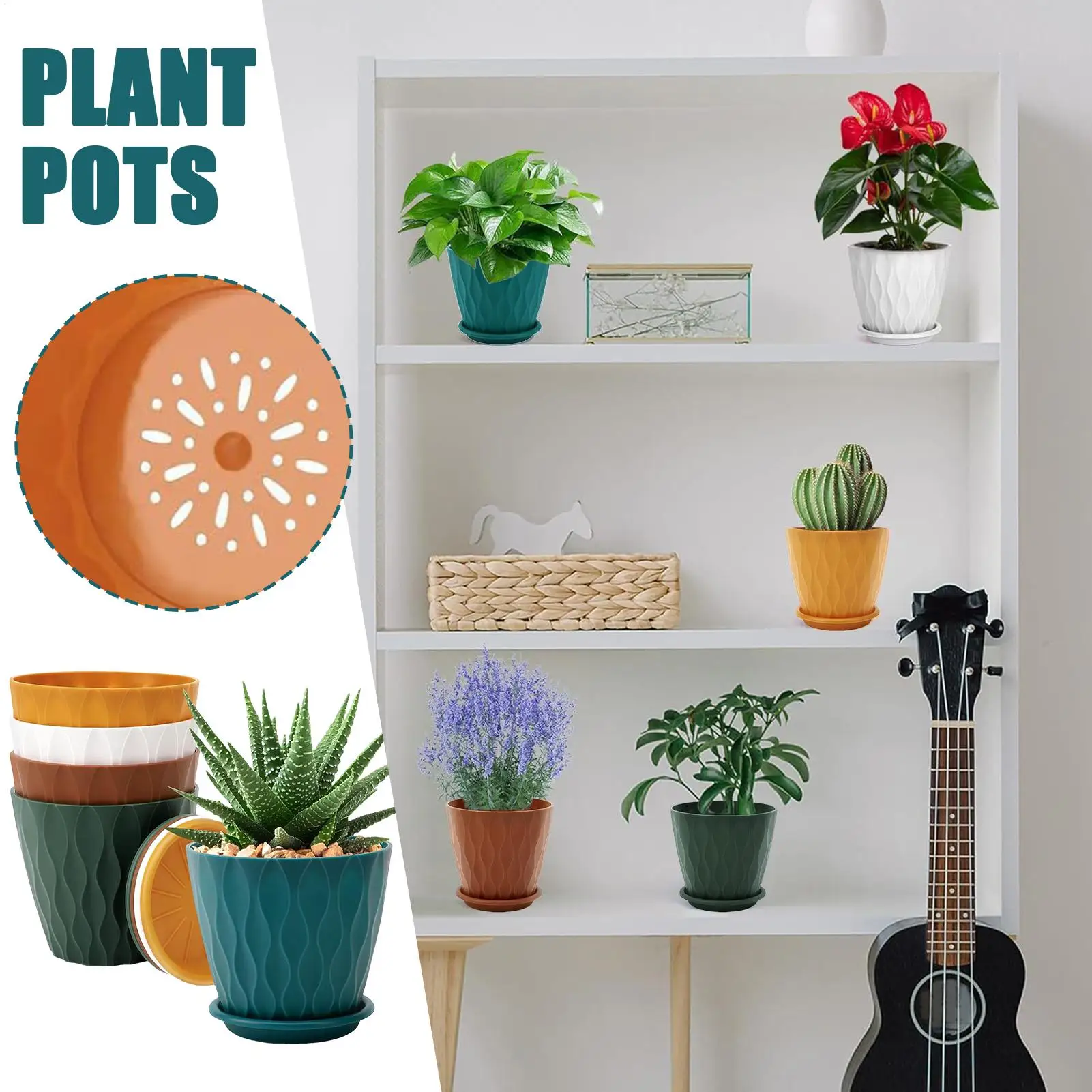 Planter Pots 5 Pieces Outdoor Planter With Drainage And Saucer Patio Plant Pot For Indoor Outdoor Porch Window Garden Balcony