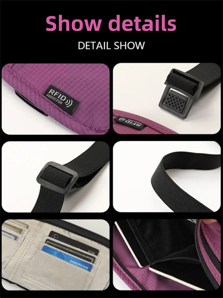 Travel Money Belt Waist Bag Waterproof RFID Blocking Anti-Theft Passport Holder Hidden Pocket Secure Waist Pouch Fanny Pack for