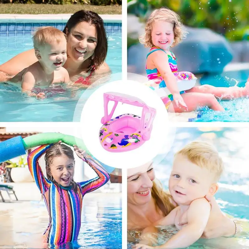 Galleggianti per piscina per bambini Galleggianti per piscina per bambini a tema dinosauro Barca da nuoto gonfiabile per età 1-5 Giocattolo d'acqua con parasole per ragazzi