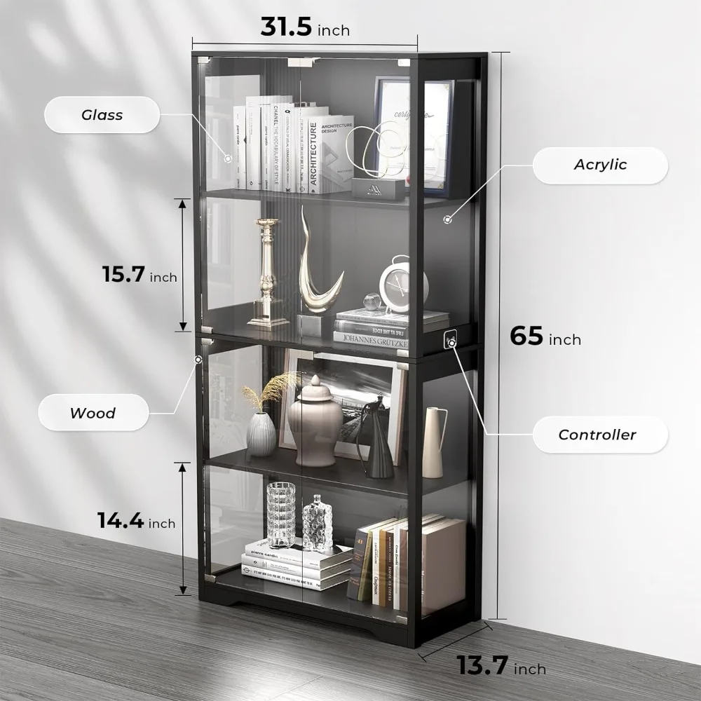 Vitrine mit Glastüren, Lagers chrank mit 3-Farben-Licht, 4-stufiger Kuriositäten schrank und Bücherregal für Sammlerstücke, Spielzeug