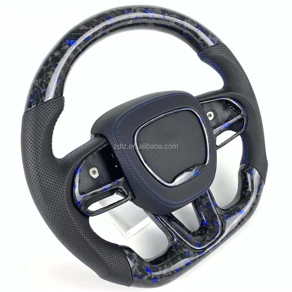Blue Powder Coated Forged Carbon Fiber Steering Wheel Upgrade for Dodge Challenger Charger SRT 2015-2023 Models Performance