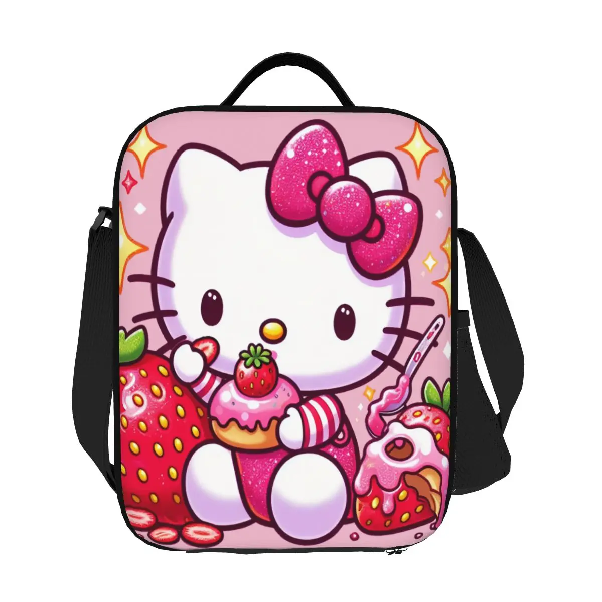 

Изготовленные на заказ коробки для завтрака с клубникой Hello Kitty Cat, женский термохолодильник с котенком, изолированная сумка для обеда, школьная детская студенческая сумка
