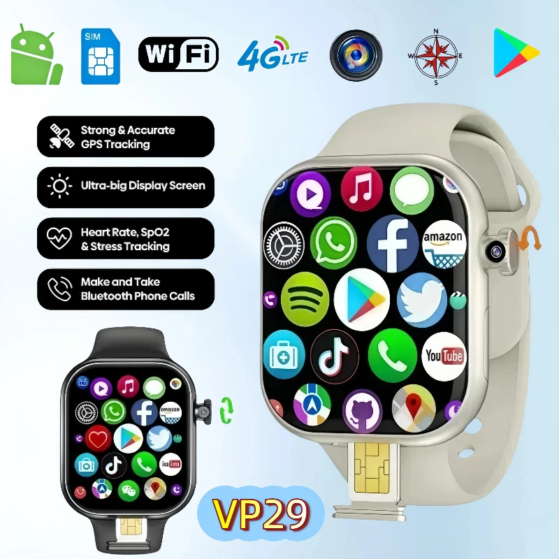 

VP29 Smartwatch 5G Android Большое хранилище 4G/5G LTE Sim-карта GPS WIFI 2,29 дюйма 490*580 Amoled Смарт-часы с поворотной камерой 8 МП