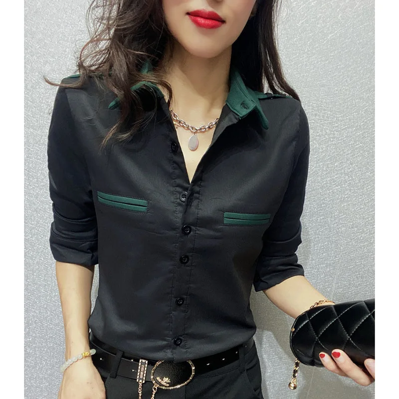 Fashion Lapel Button Spliced Loose Korean Shirt Women Clothing 2023 Spring Summer New Casual Tops All-match Office Lady Blouse