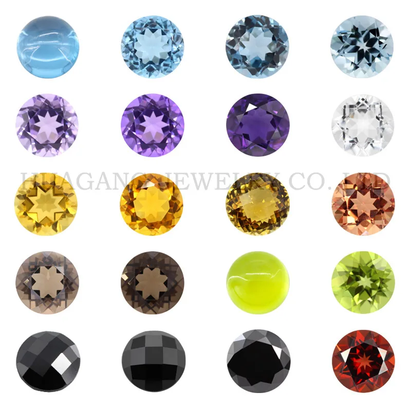Contas de Forma Redonda para Fazer Jóias, Topázio Natural, Citrino, Ametista, Cristal Diopsídeo, Pedras Granada, Pedras Preciosas Soltas, Anel DIY