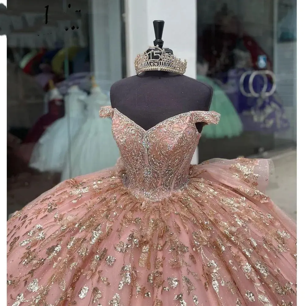 Customized Blush Pink Ball Gown Quinceanera Dress 2024 Embroidery Off Shoulder Beading Sweet 16 Dress Vestidos De 15 Anos YQD143