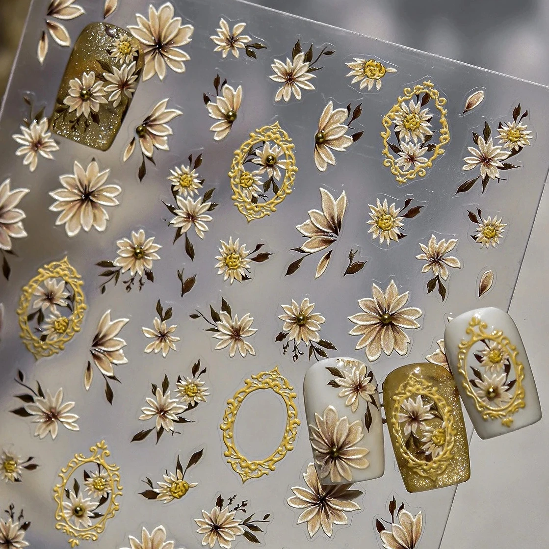 

Honorable Daisy Flowers Photo Frame Peach Blossom Magnolia Poetry Frangipani Rose Vintage Autumn Lily Nail Art Stickers Decals