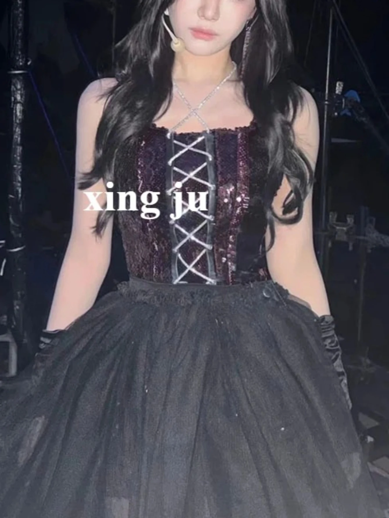 Jazz Dance Performance Costume Female Singer Jazz Dance Black Lace-up Crop Tops Mesh Puffy Skirt Festivals Dancer Sexy Outfits