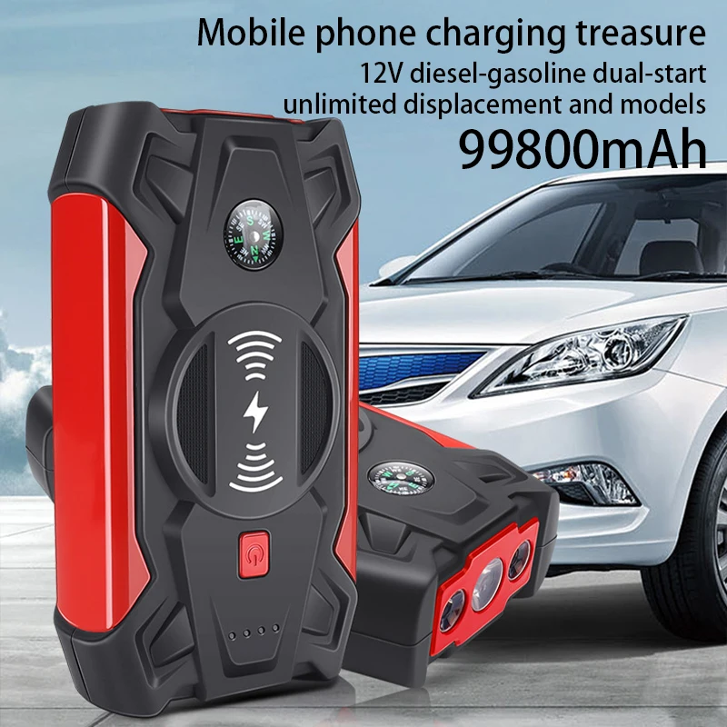 

12V 99800mAh Car Jump Starter Power Booster Charger Starting Device Petrol Diesel Car Emergency Booster,With Wireless Charging