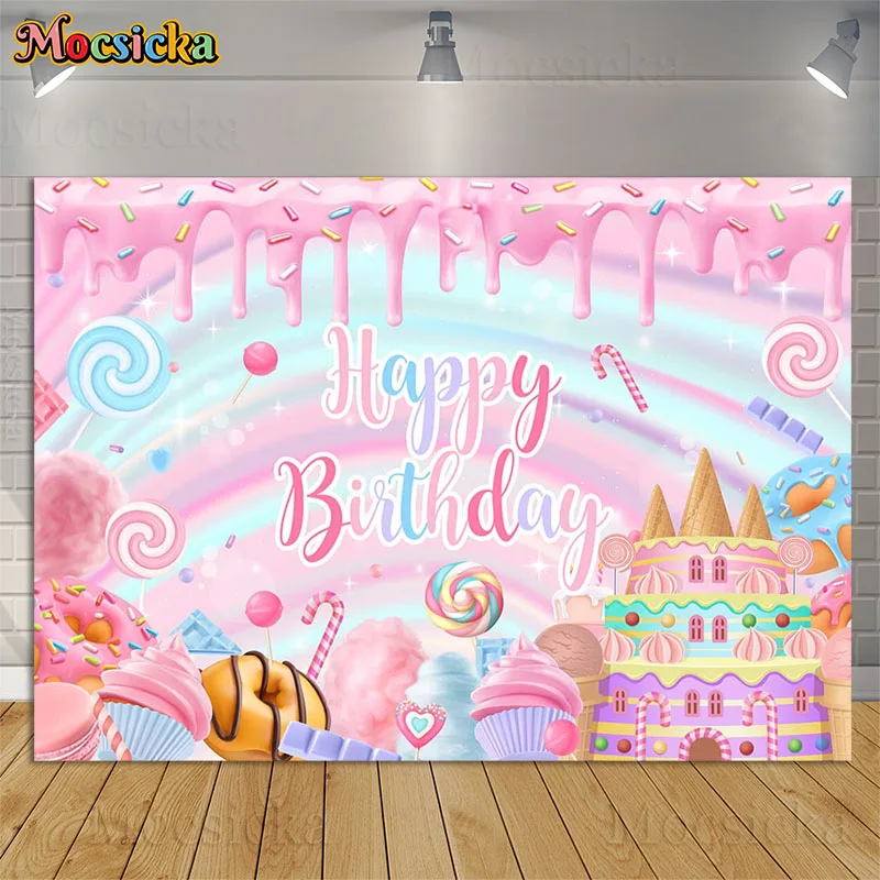 

Cake Castle Candy Donut Happy Birthday Party Decoration Background Girl Princess Baby Shower Backdrop Cake Table Props Photocall