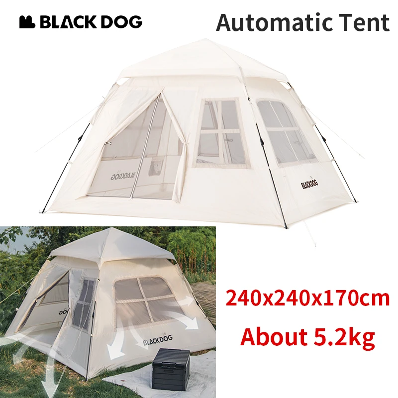 Naturehike BLACKDOG Camping Automatic Tent Huge House Tent One-touch for 4 People Family Travel 3 Seasons Waterproof Easy Setup