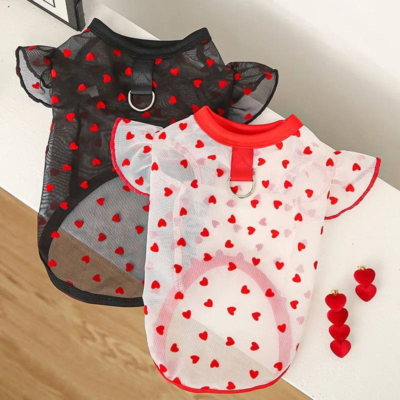 

Bichon Frise Love Mesh Vest Summer Soft Dog Clothes Teddy Fashion Breathable Two Legs Clothes With Leash Buckle
