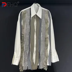 PFHQ Men's Linen Shirts Fashion Summer Twisted Splicing Design Long Sleeved Sun Protection Coat Vintage Creativity Tops 21Z4574