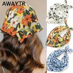 AWAYTR Bright Floral Headband Retro Flower Triangle Headscarf Butterfly Bandanas Sunscreen Triangle Scarf  Women Hair Accessorie