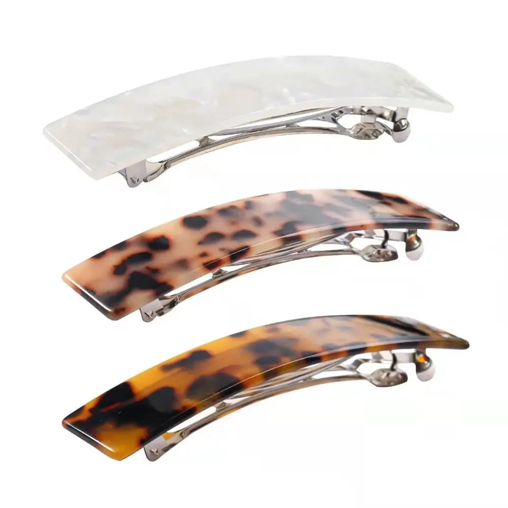 French Hair Barrettes Acetate Acrylic Curved Rectangle Styling Automatic Ponytail Holder Hair Accessories Resin Spring Hairpin