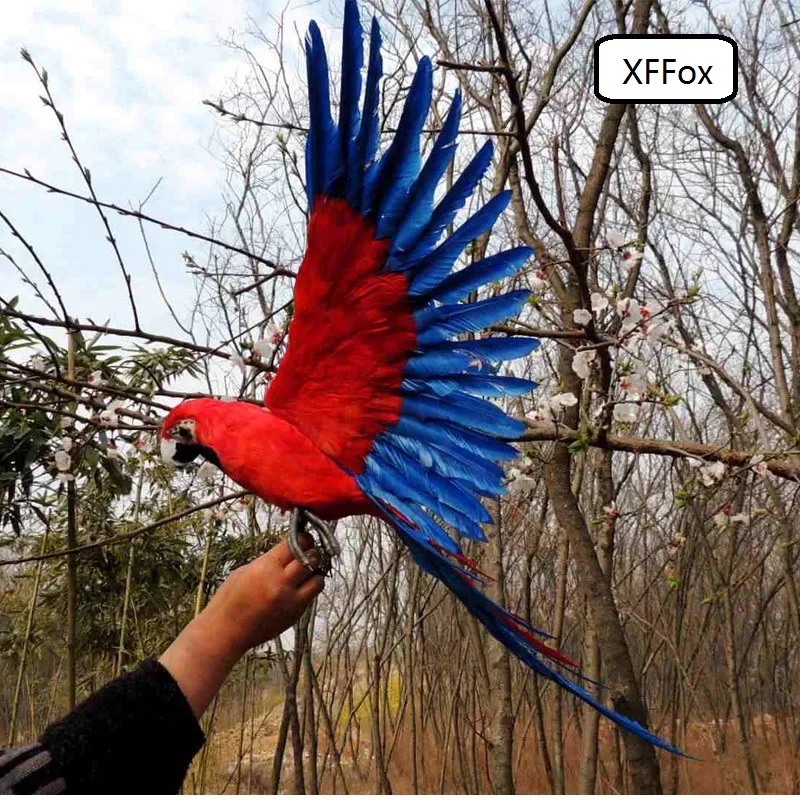 Big Red & Blue Wings Parrot Model Gray Paw Simulation Bird with Feathers And Foam Gift 44x60cm