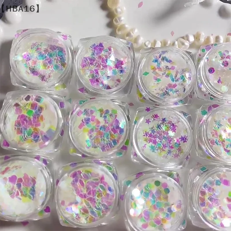 〔HBA16〕1Box Nail Art Super Glitter Sequins Holographic Northern Nail Art Sequins Lights Laser Flakes Sticker DIY Accessories
