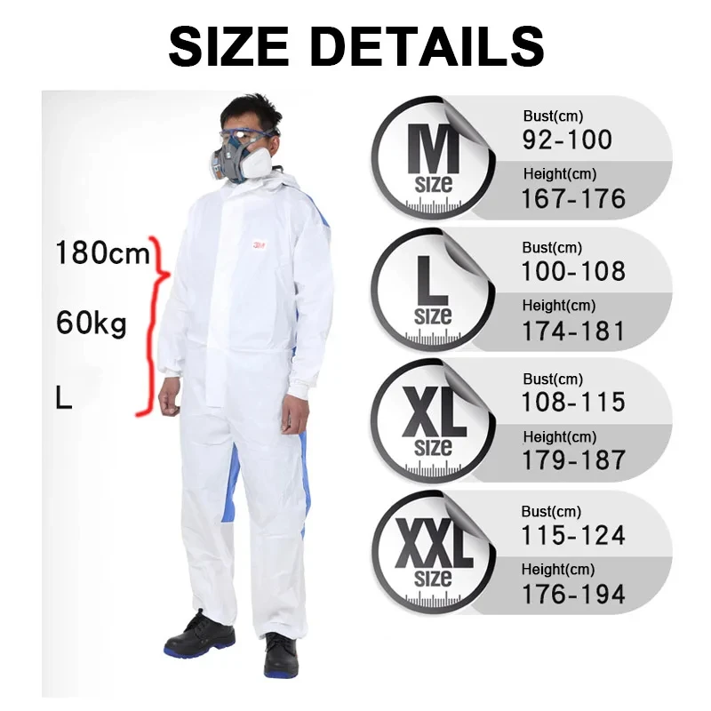 3M 4535 Chemical Protective Coverall Jumpsuit with Hood SMS Material Breathable Dustproof Pesticide Painting Clothing