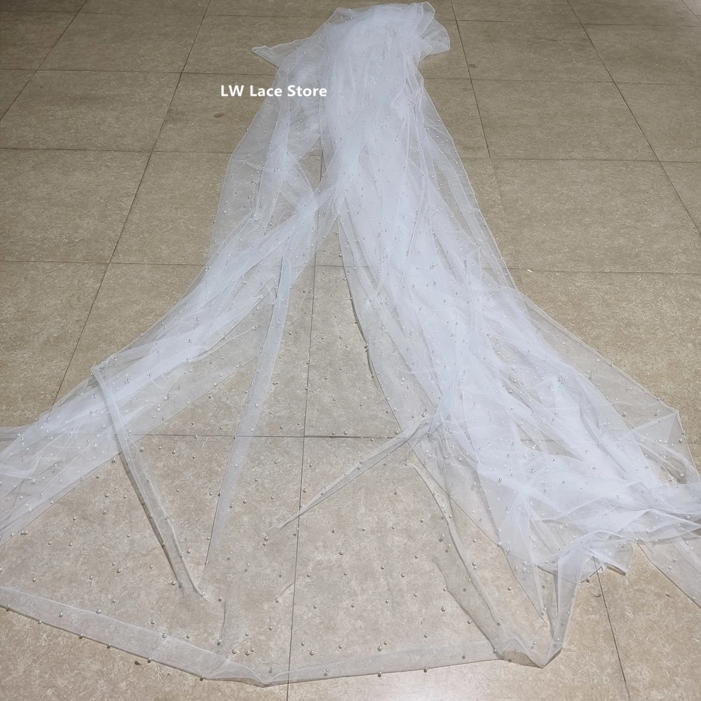 3Meters Wide(Height) Netting Tulle Mesh Lace with Big&Small Pearls Off White Wedding Veil Lace Good Quality 1Meter Price