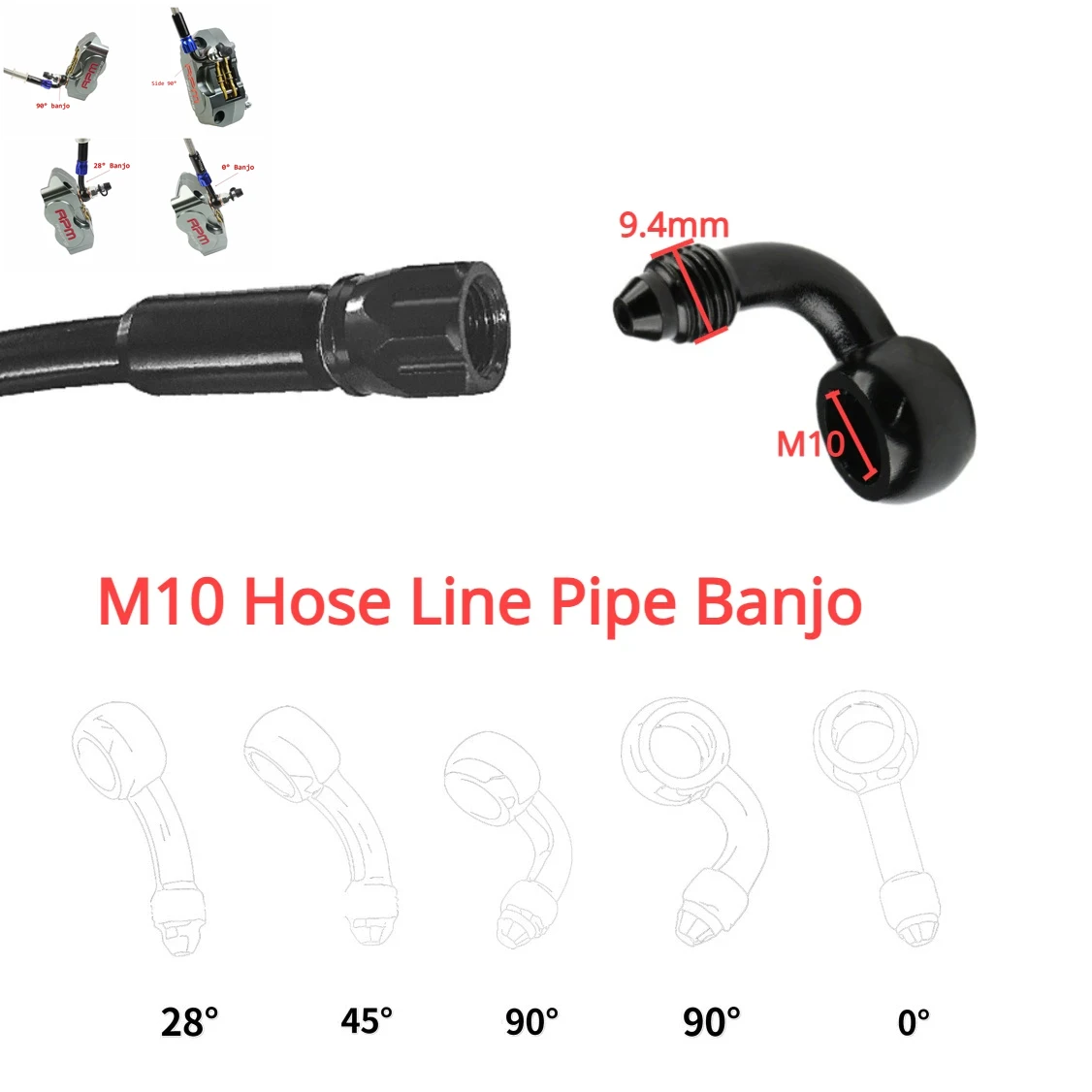 M10 Aluminum Alloy Hydraulic Reinforced Brake Clutch Oil Hose Line Pipe Banjo Fitting For Motorcycle ATV Dirt Bike Buggy