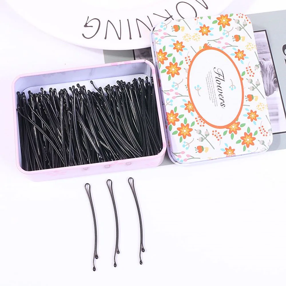 100PCS Black Small Bobby Pins With Storage Case For Kids Girls Women Hairclip Container Hairgrip Hair Accessories For Wedding