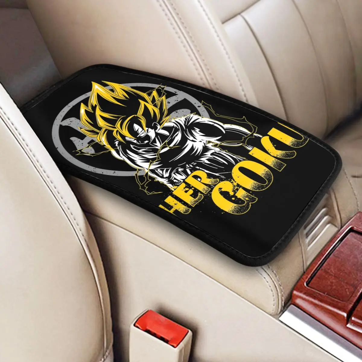 32x19cm Universal Car Armrest Cover Mat Leather Dragon Ball Goku Center Console Cover Pad Car Interior Cushion Storage Box Cover