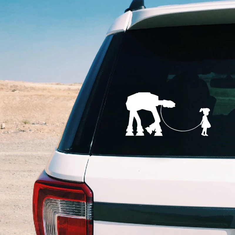 A Girl and Her AT-AT Imperial Walker Sci-Fi Vinyl Sticker For Girl's Laptop Creative Decor Car Window Decoration - view 2