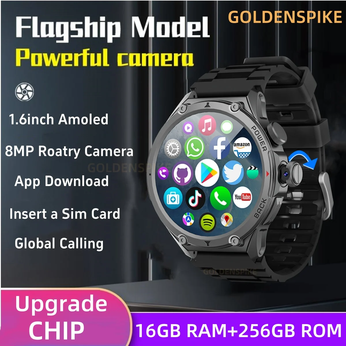

H12 Smartwatch Android 9.0 4G/5G Smart Watch With Rotary Camera 1.6-inches 720*720 HD resolution Compass NFC GPS Position WIFI