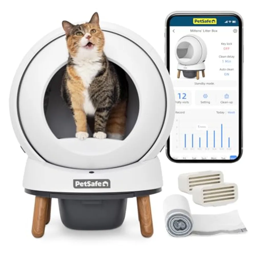 

Автоматический самоочищающийся кошачий туалет ScoopFree SmartSpin с улучшенным контролем запаха и мониторингом здоровья через приложение, серый