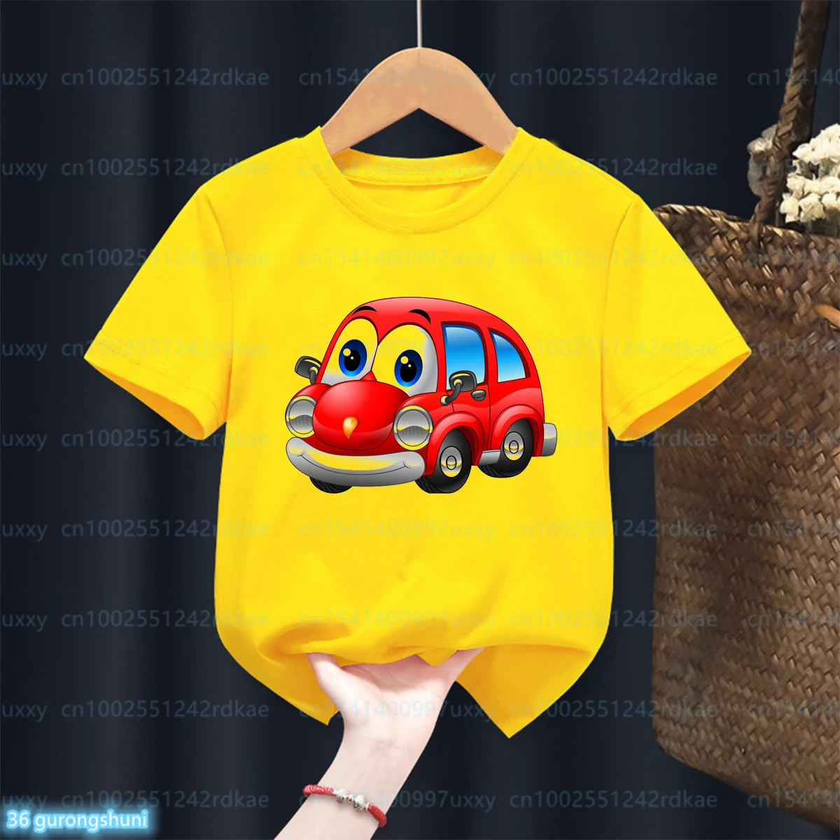 T-Shirt For Boys Fun Train, Car, Transportation Cartoon Print Tshirt Fashion Cute Baby Boy Tshirt Summer Boy Yellow Shirt Tops