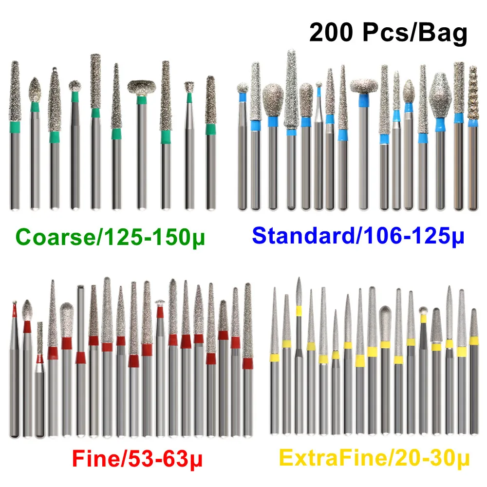 

200 Pcs/Pack Dental Burs Dentistry Drills Dental Diamond Burs for High Speed Handpiece Polishing Tools FG Dia.1.6mm all Types