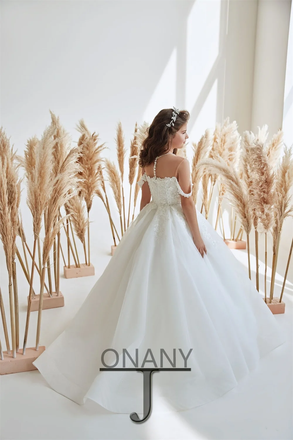 فستان فتاة الزهور من JONANY لؤلؤي فستان حفلة مخصص بدون أكتاف زهور ثلاثية الأبعاد حديثة للفتيات الصغيرات الأميرة Roupas De Florista #3