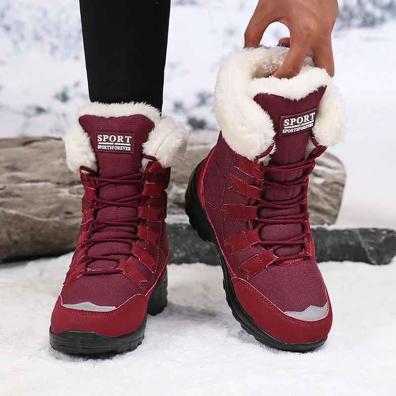 Women Shoes Winter Versatile High-quality Platform New Work Lace Up Snow Boots Outdoor Anti Slip Casual Warm Plush Cotton Shoes