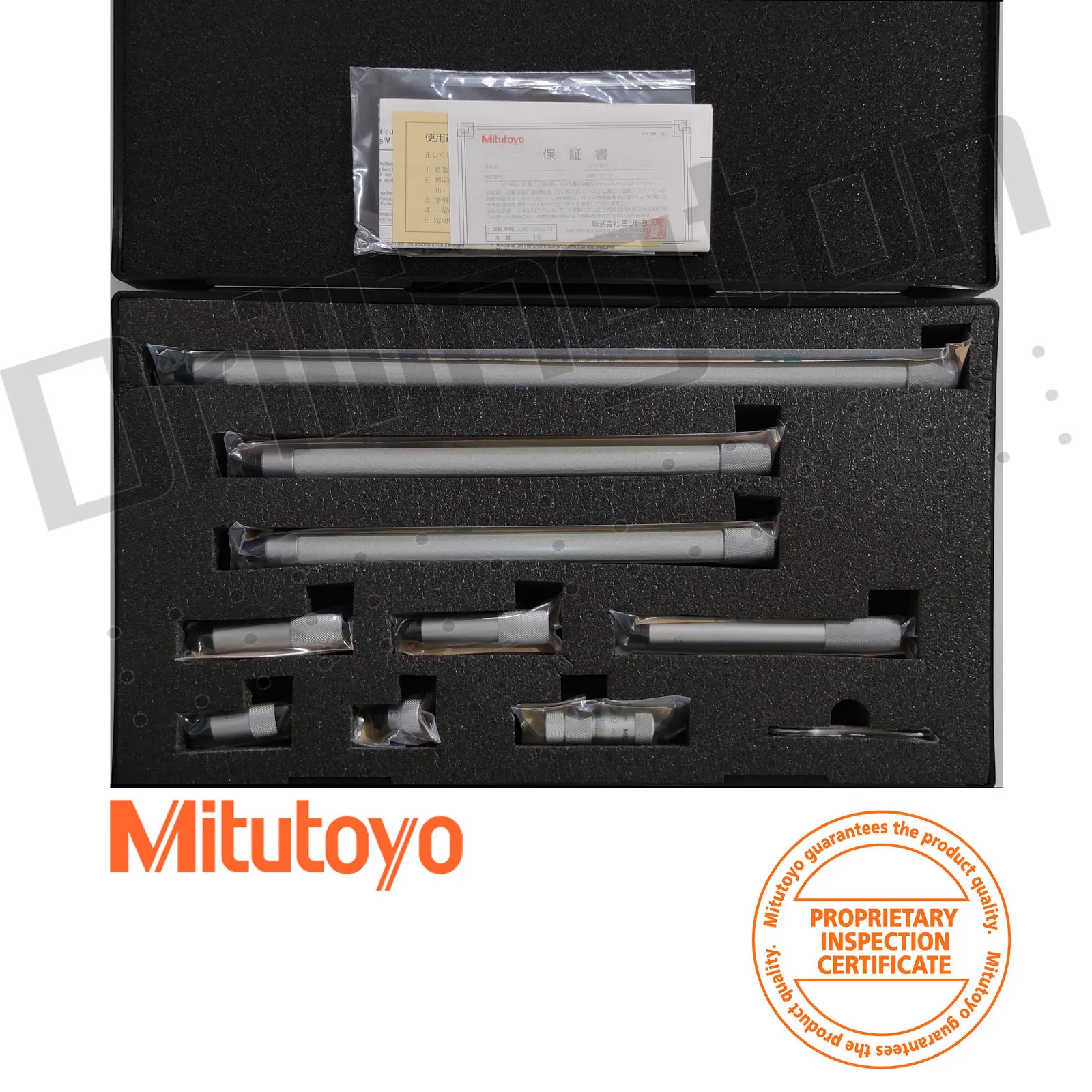 Mitutoyo 137-204 Tubular Inside Micrometer, Extension Rod Type, Hardened Face, 50-1000mm Range, 0.01mm Graduation