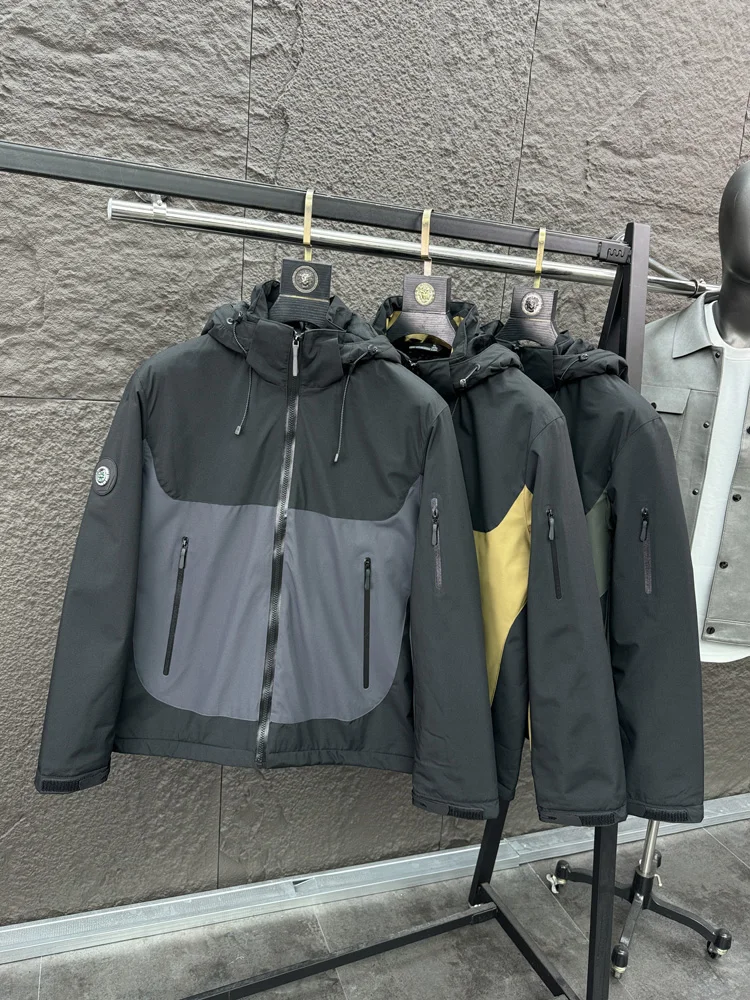 

Men's Casual Hooded down Cotton Jaet Thiened Warm Faion Urban Sle Stand Fit Detachable Cap Stitching Design