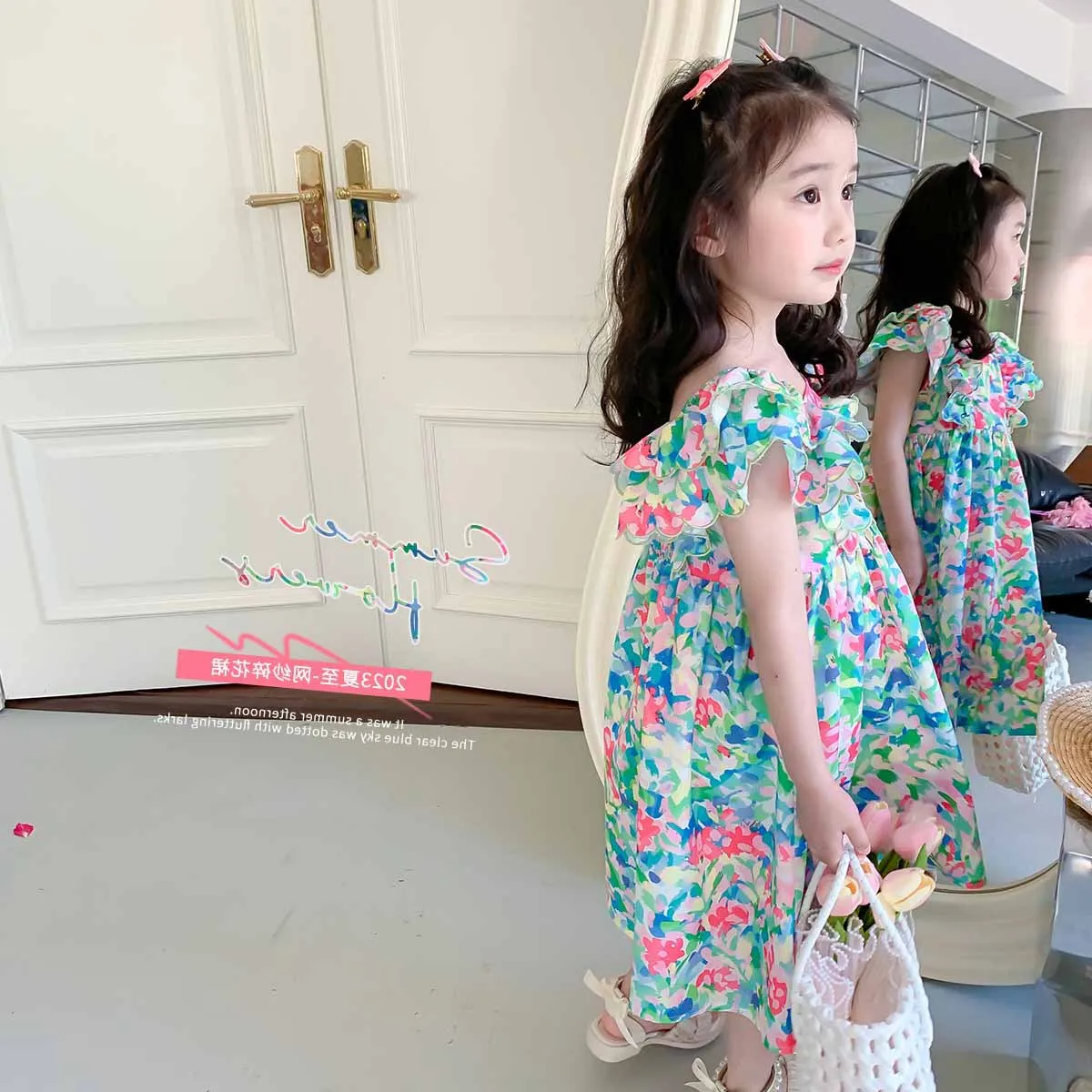 Girls Casual Dresses Flower Printing Lace Dress Flower Girl Dresses Baby Girl Clothes Kids Dresses for Girls 3 To 7 Years