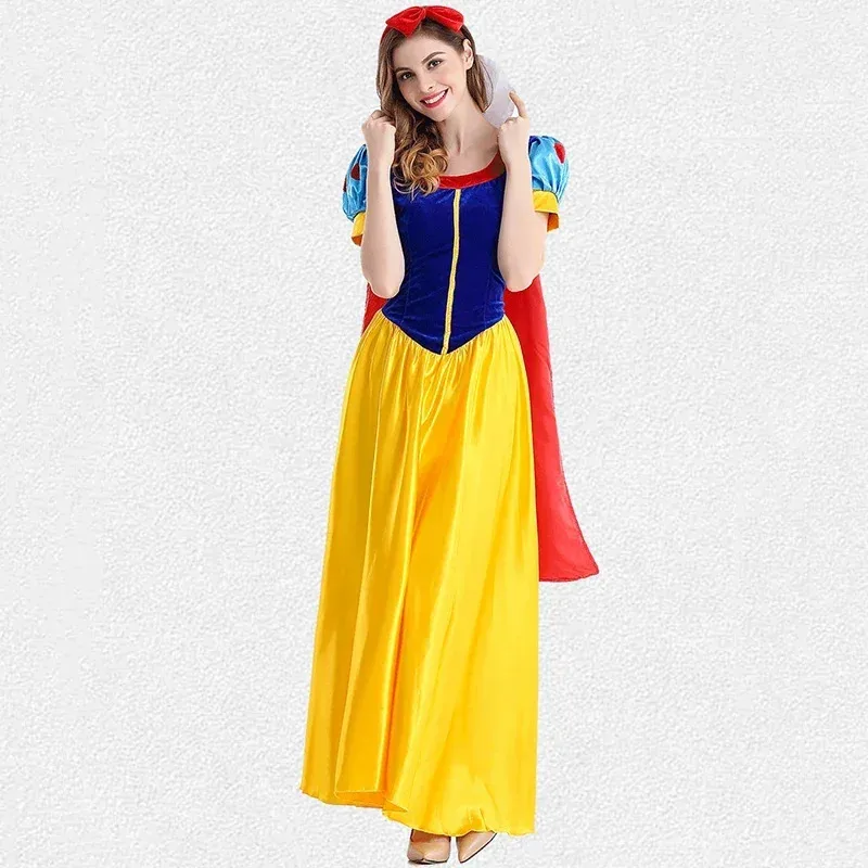 Костюм Белоснежки для косплея для взрослых, женские костюмы Белоснежки и семь гномов, платья, парик, костюм, праздничная одежда на Хэллоуин/