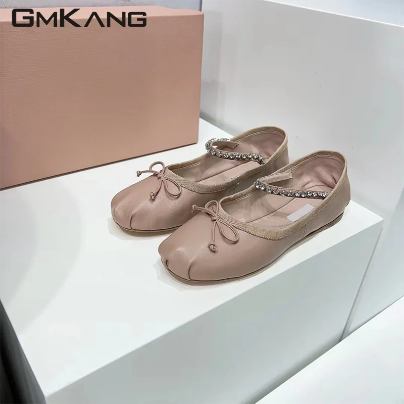 

Autumn New Ballet Shoes Women Round Toe Satin Loafers Woman Butterfly-knot Rhinestone Casual Flat Shoes For Women