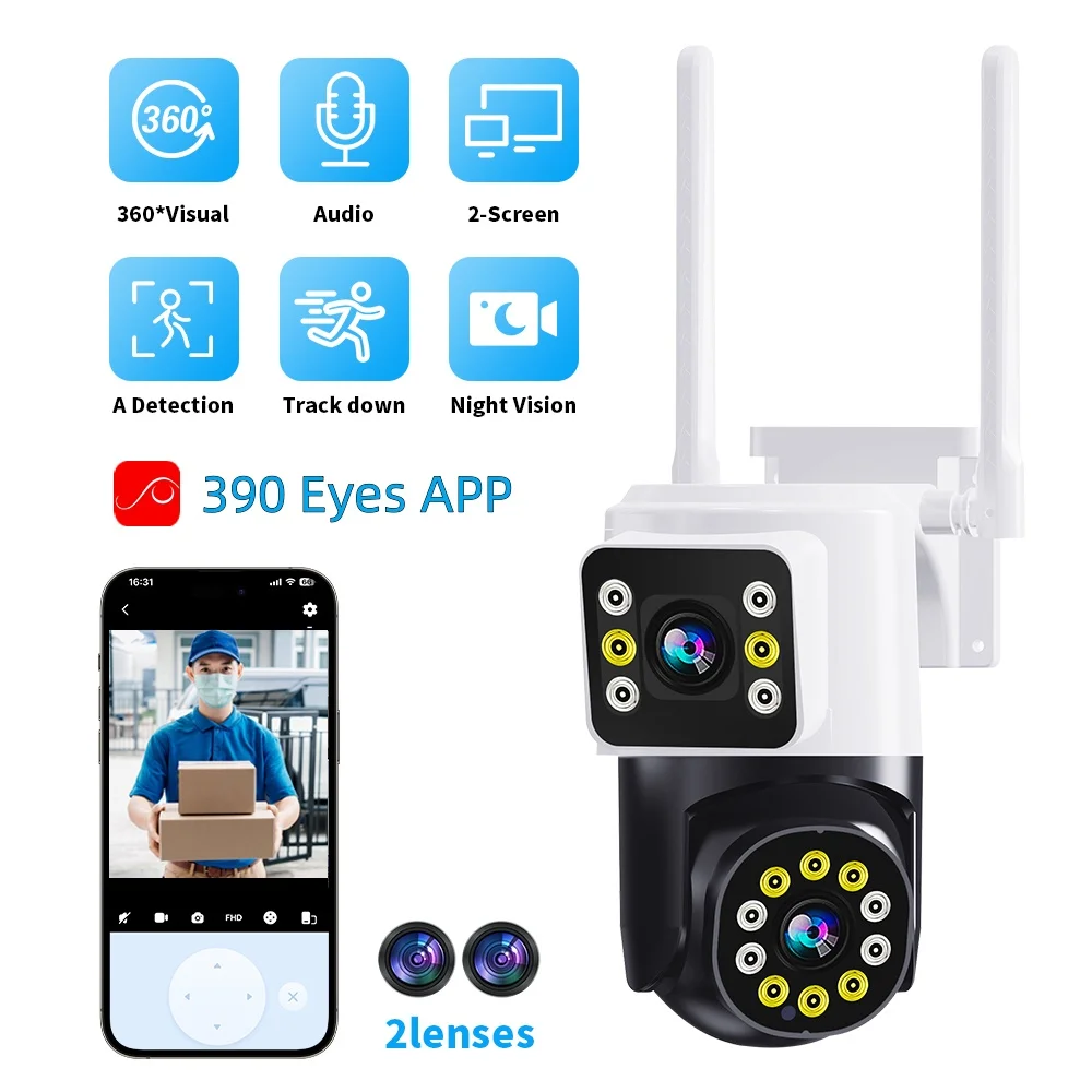 4MP 390Eyes APP Dual Lens Full Color Wireless PTZ Intercom IP Dome Camera AI Humanoid Detection CCTV Baby Monitor TC193