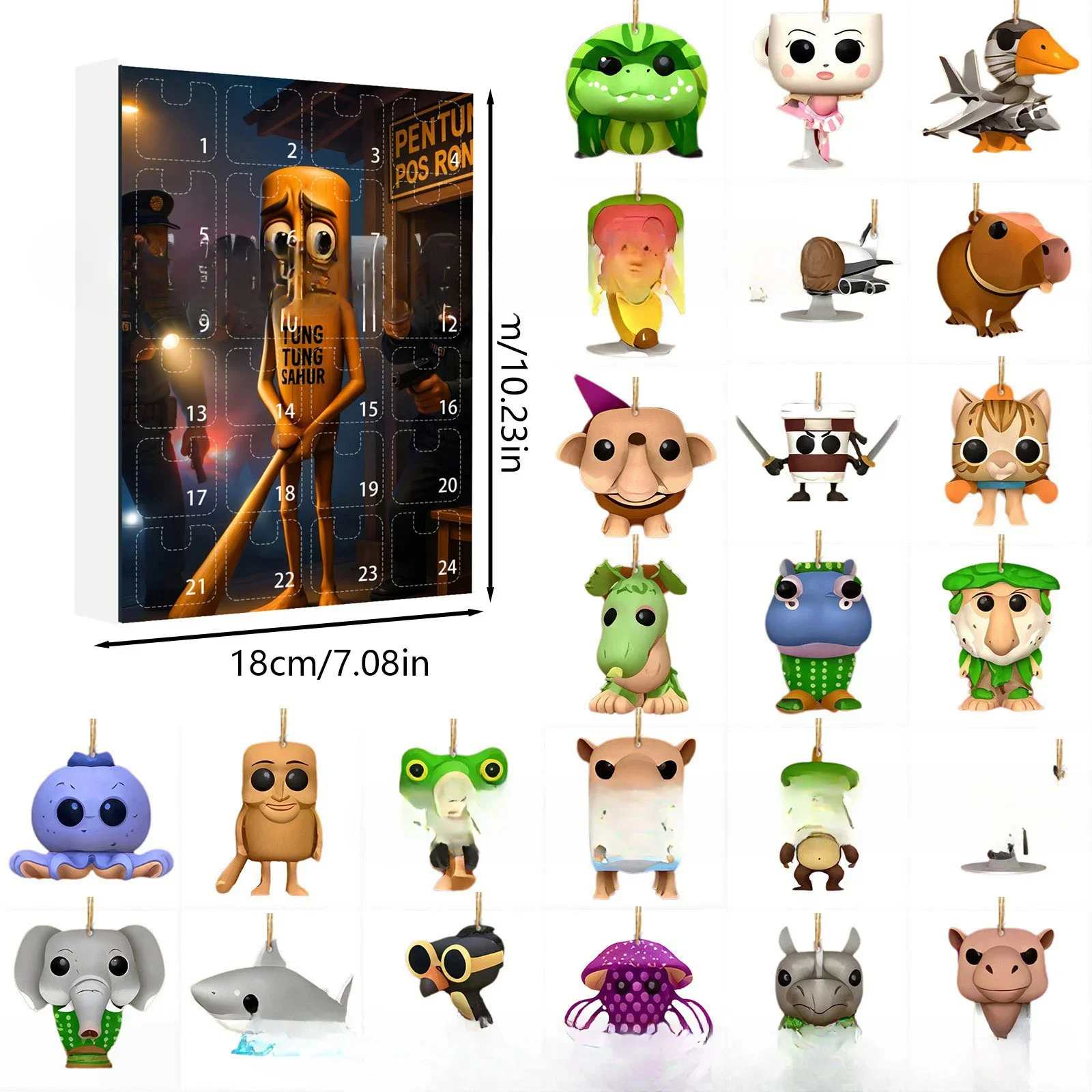

24PCS Italian Brainrot Tung Sahur Figure Tralalero Tralala Figures Wooden Stick Bombardino Crocodilo Shimpanzini Bananini Model