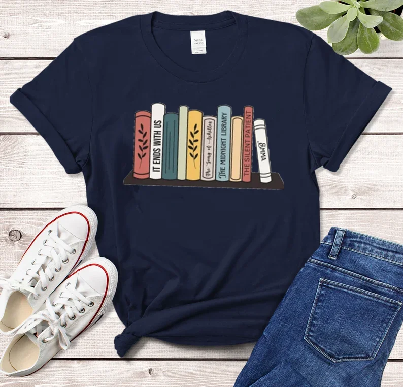 Custom bookshelf sweatshirt merch Personalized books Custom reader Short Sleeve Top Tees O Neck 100% Cotton Streetwear harajuku