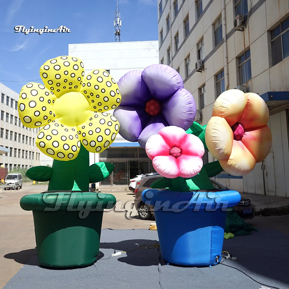 3.5m Large Inflatable Potted Flower Simulated Plant Air Blow Up Blooming Sunflower With Flowerpot For Park Decoration