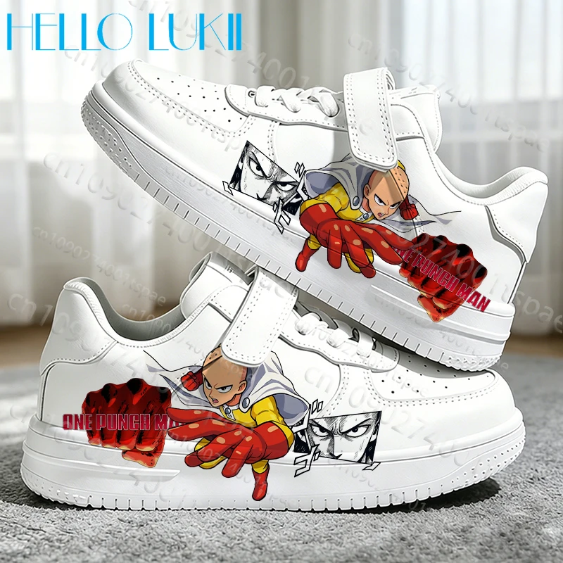 

New Model Anime ONE PUNCH-MAN Creative Children Flat Shoes Simple Fashion Comfortable Lace Up White Sneakers Boys Girls