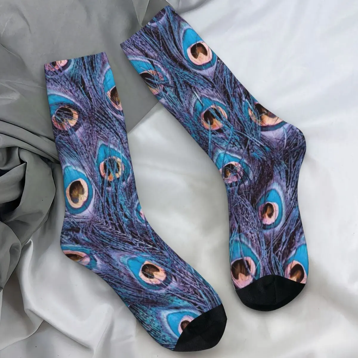 Peacock Feathers Socks Abstract Fantasy Texture Blue Retro Stockings Winter Anti Sweat Men Socks Soft Graphic Cycling Socks