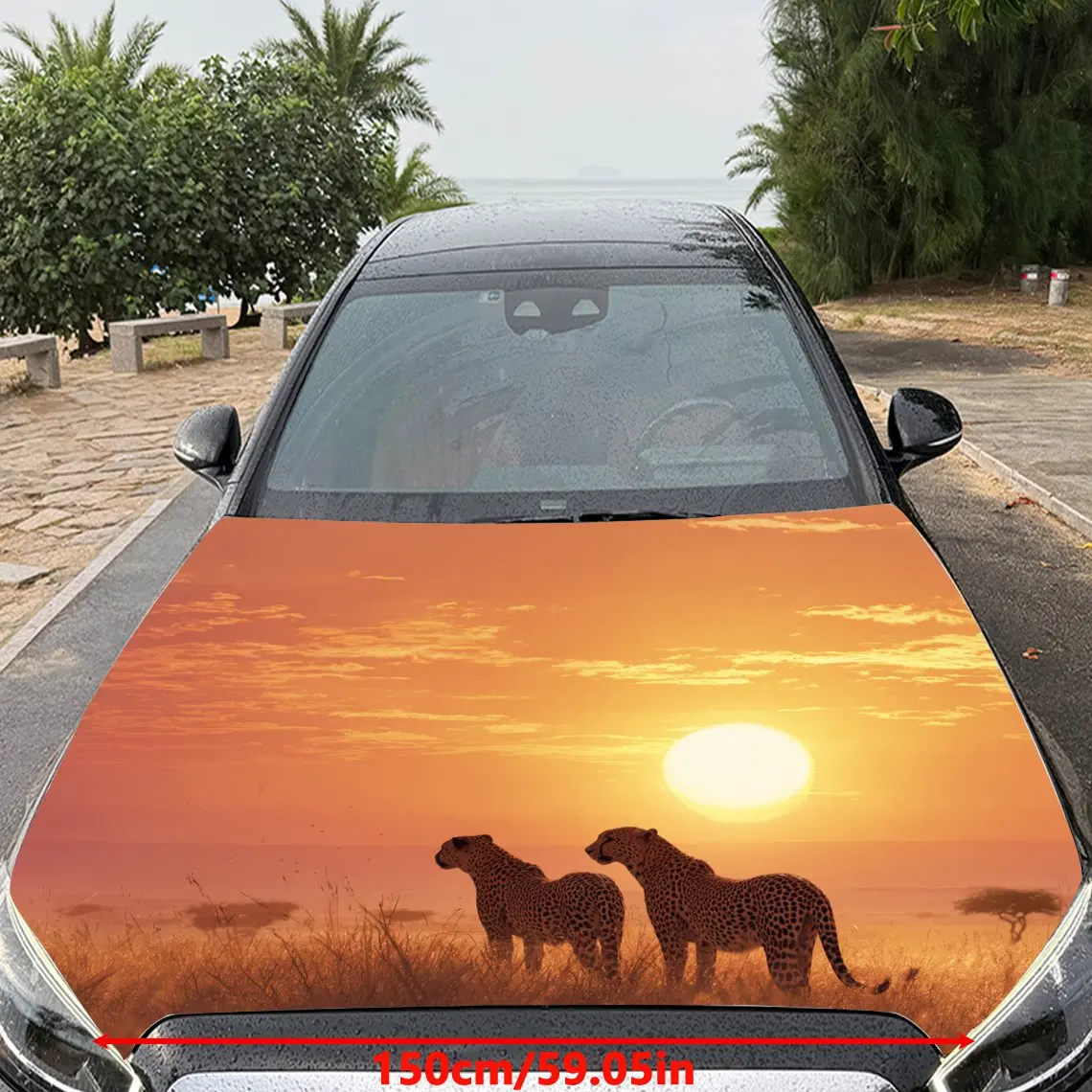 Car Decals Sunset & Cheetahs Car Hood Sticker, Waterproof Self - Adhesive Vinyl Graphics Decals, Decorative Protective & Scratch